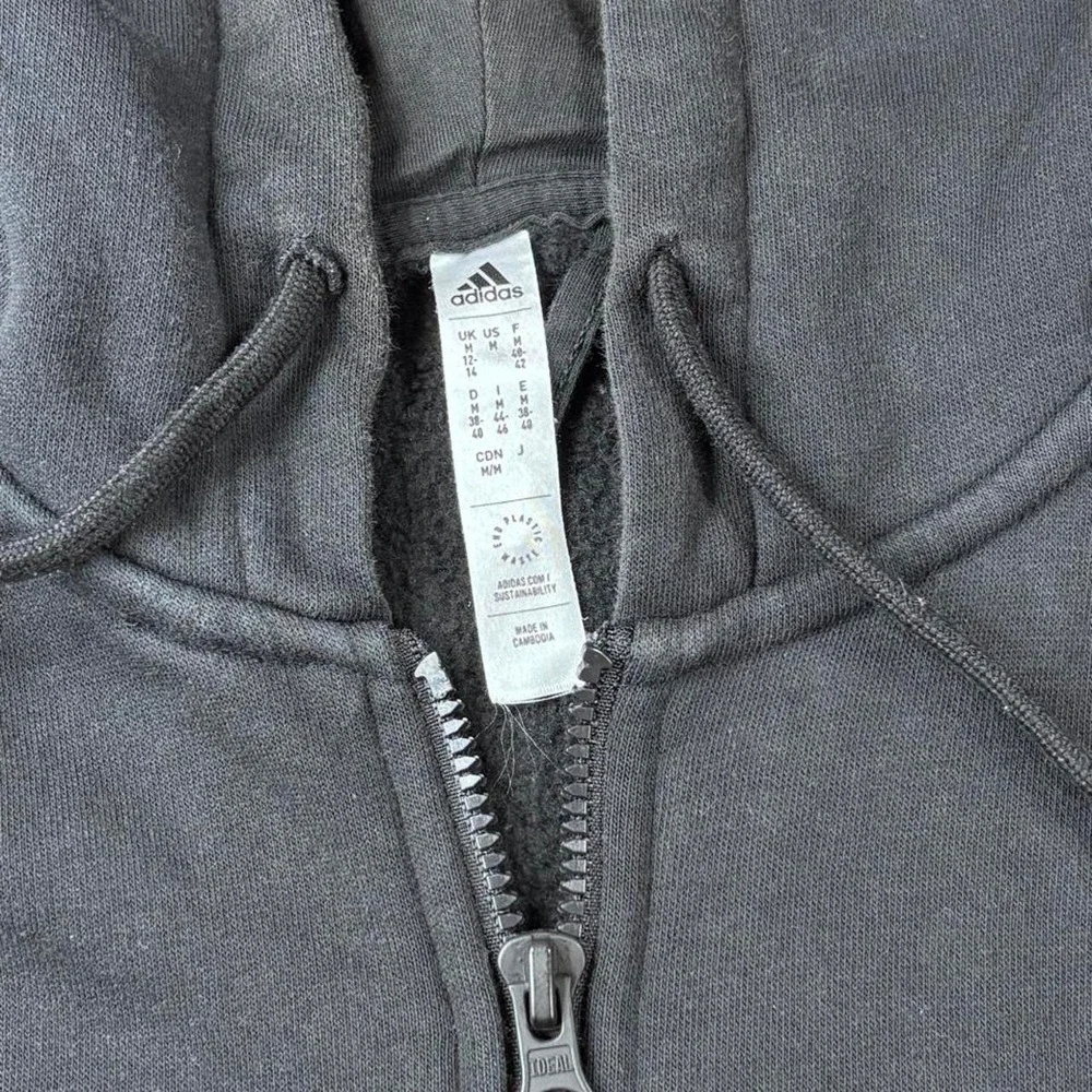 Adidas black zip up hoodie with white stripes on sleeves SZ M